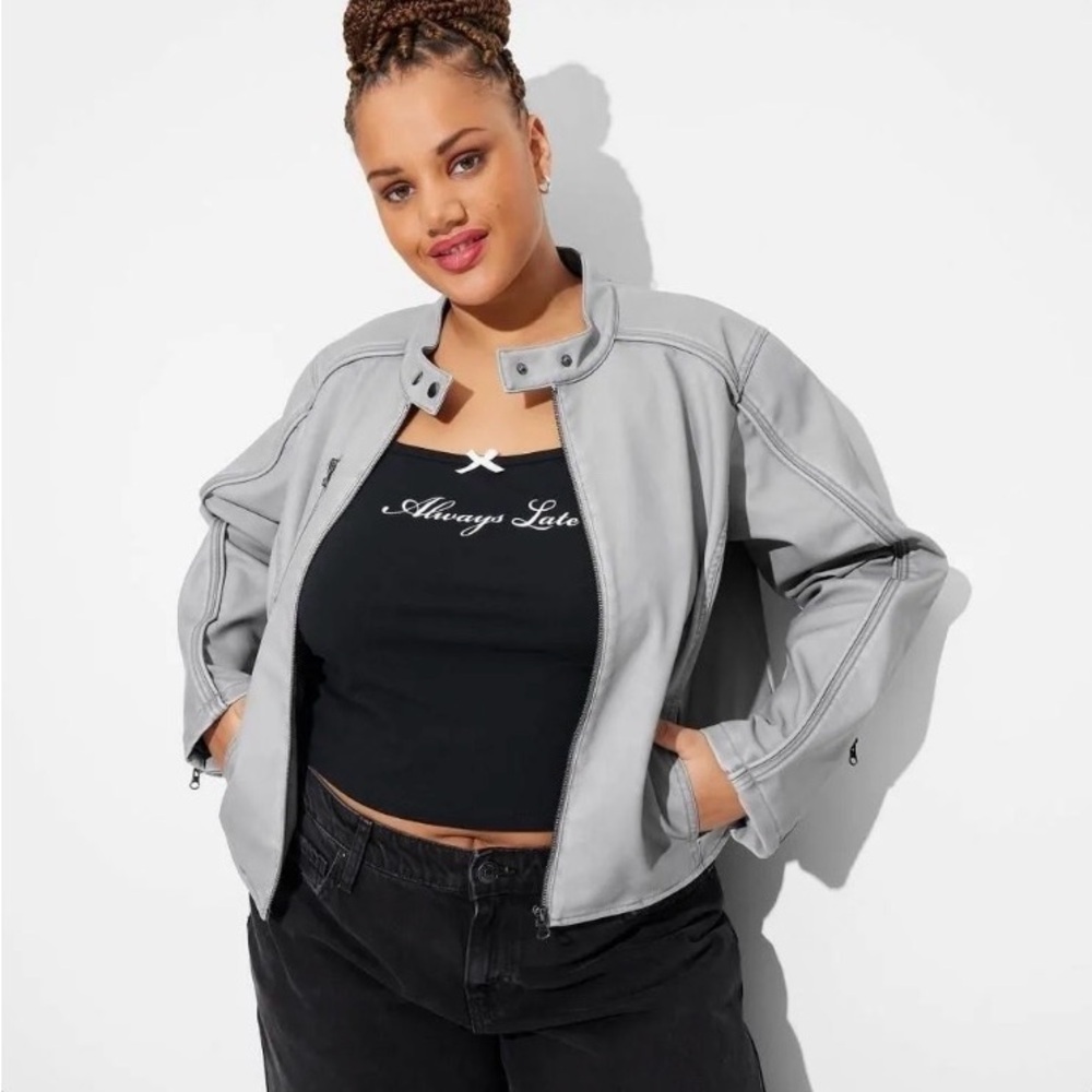 Women's Gray - Faux Leather Fitted Moto Jacket - Wild Fable
